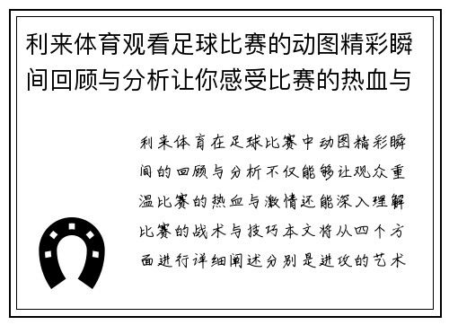 利来体育观看足球比赛的动图精彩瞬间回顾与分析让你感受比赛的热血与激情